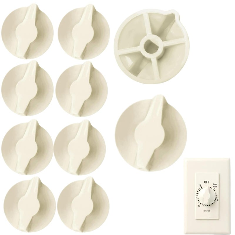 auaurly 10 PCS Light Almond Plastic 1" Timer Switch Knob Replaces 146MT575 Compatible with FD Series Spring Wound Wall Timer, Bathroom Heater Fan and Light Control - Image 1